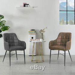 Set of 2 Dining Chairs Retro Faux Leather Office Lounge Chair Brown & Grey Seat