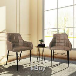 Set of 2 Dining Chairs Retro Faux Leather Office Lounge Chair Brown & Grey Seat
