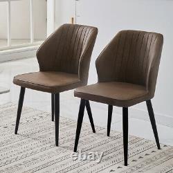 Set of 2 Faux Leather Dining Chairs PU Padded Metal Leg Restaurant Accent Chair