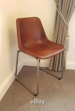 Set of 2 Industrial Style Leather Dining Chairs Vintage Brown Bucket Office Tub