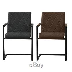 Set of 2 Vintage PU Leather Chairs Lounge Dining Armchairs Metal Home Office NEW