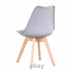 Set of 4 Dining Chair Tulip Chairs Wooden Legs Office Kitchen Padded Seat Grey