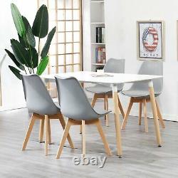 Set of 4 Dining Chair Tulip Chairs Wooden Legs Office Kitchen Padded Seat Grey