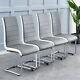 Set Of 4 Dining Chairs Grey Leather Seat Modern Furniture Home Kitchen Office