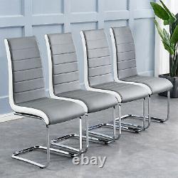 Set of 4 Dining Chairs Grey Leather Seat Modern Furniture Home Kitchen Office