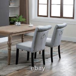 Set of 4 Velvet Dining Chairs Knocker Back Office Chair Upholstered Kitchen Grey