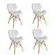Set Of 4 White Eiffel Dining Chairs Wooden Legs Leather Padded Seat Home Office