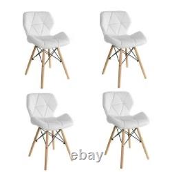 Set of 4 White Eiffel Dining Chairs Wooden Legs Leather Padded Seat Home Office