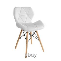 Set of 4 White Eiffel Dining Chairs Wooden Legs Leather Padded Seat Home Office