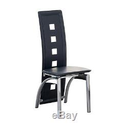 Set of 6 Dining Chairs Faux Leather Chrome Legs Black Home Office Dinning Room