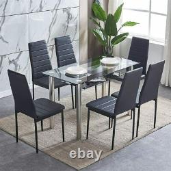 Set of 6 Dining Chairs Set Padded Seat Metal Legs Kitchen Home Furniture Black