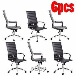 Set of 6 NEW Tall Executive Black PU Leather Ribbed Office Desk Chair High Back
