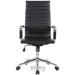 Set of 6 NEW Tall Executive Black PU Leather Ribbed Office Desk Chair High Back