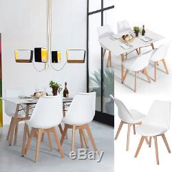 Set of 6 Tulip Dining Chairs with Leather Cushion & Solid Wood Legs Home Office