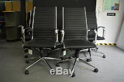 Set of 8 Black Leather / Chrome Executive Office Boardroom Chairs Eames Styled