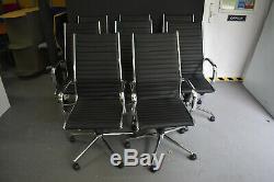 Set of 8 Black Leather / Chrome Executive Office Boardroom Chairs Eames Styled