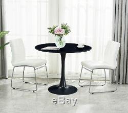 Set of Dining Table and 2 Chairs Round Top Faux Leather Sled Base Kitchen Office