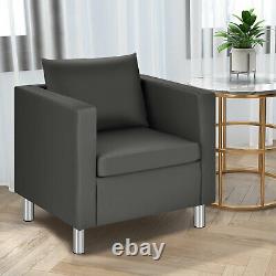 Single Sofa Chair Armchair Couch Leather Accent Chair with Pillow Home Office Grey
