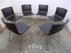 Six, vintage, 1970's, style, leather, chairs, chrome legs, dining chairs, office chairs