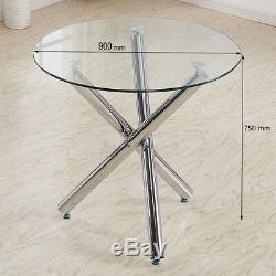 Small Glass Round Dining Table Set & 2/4 Faux Leather Chairs Kitchen Office Set