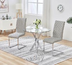 Small Round Glass Dining Table Set and 2 Chairs Faux Leather Kitchen Office Home