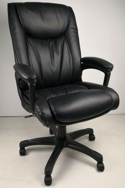 Soft Padded High Back Executive Office Chair In Black Or Brown Leather Swivel