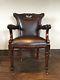 Solid Mahogany Quality Brown Leather Arm Chairs Office Chair Bronzed Casters
