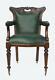 Solid Mahogany Quality Leather Green Office Period Arm Chair Bronzed Casters
