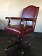 Solid Mahogany Red Leather Recline Swivel Arm Chairs Office Chair Chrome Casters