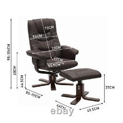 Solid Wood Base Faux Leather Home Office Chair Swivel Recliner Sofa withFootstool