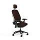 Steelcase Leap Office Chair V2 Adjustable Headrest Mahogany Leather Black Frame