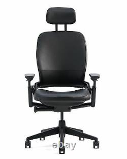 Steelcase Leap Office Chair V2 Adjustable Headrest Mahogany Leather Black Frame