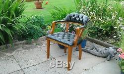 Stunning Chesterfield Chair Captains Admirals Court Green Leather Study Office