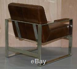 Stunning Chrome & Vintage Brown Heritage Leather Occasional Office Armchair