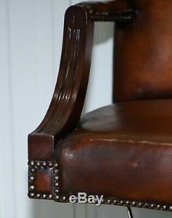 Stunning Vintage 1960's Fully Restored Aged Brown Leather Directors Office Chair