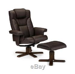 Stylish Reclining Faux Leather Chair and Footstool Malmo Chocolate or Black