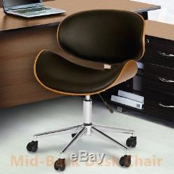 Stylish Wood Faux Leather Retro Mid-Back Desk Computer Chair Adjustable Office