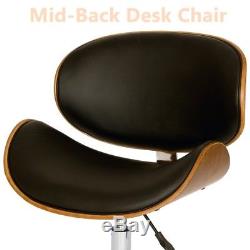 Stylish Wood Faux Leather Retro Mid-Back Desk Computer Chair Adjustable Office