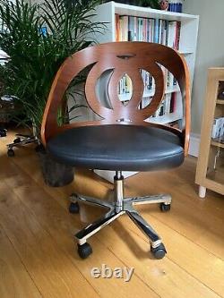 Stylish office chair, walnut with black leather seat, in very good condition