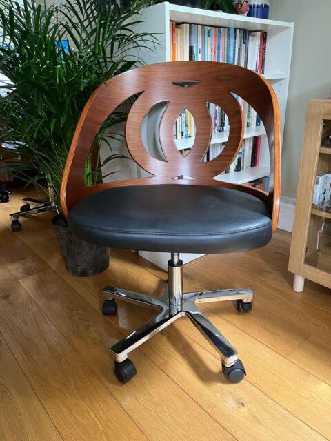 Stylish Office Chair, Walnut With Black Leather Seat, In Very Good Condition