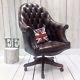 Sumptuous Brown Chesterfield Swivel Captain's Chair, Leather Directors Chair