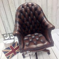 Sumptuous Brown Chesterfield Swivel Captain's Chair, Leather Directors Chair