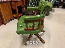 Super Quality Olive Green Leather Chesterfield Captains Office Chair