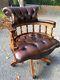 Superb Brown Leather Swivel Chesterfield Captain Office Chair