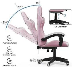 Swivel Computer Chair Office Home Ergonomic Luxury Leather Gaming Recliner Pink