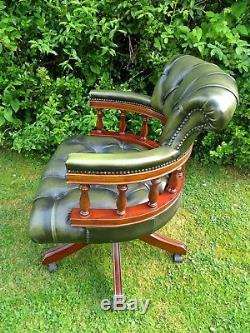 Swivel Green Leather Buttonback Desk Office Captains Chair