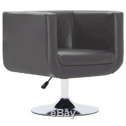 Swivel Tub Chair Grey Faux Leather Cube Chair Lounge Office Salon Armchair Seat