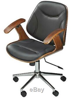 Swivel Vintage Chair Retro Style Leather Computer PC Desk Seat Wood Armchair New