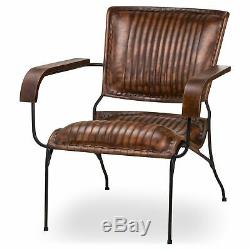 Tan Antique Brown Leather Ribbed Lounge Kitchen Office Club Chair (h20378)