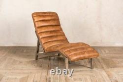 Tan Coloured Full Leather Chaise Longue With Chrome Ideal For Offices Man-cave